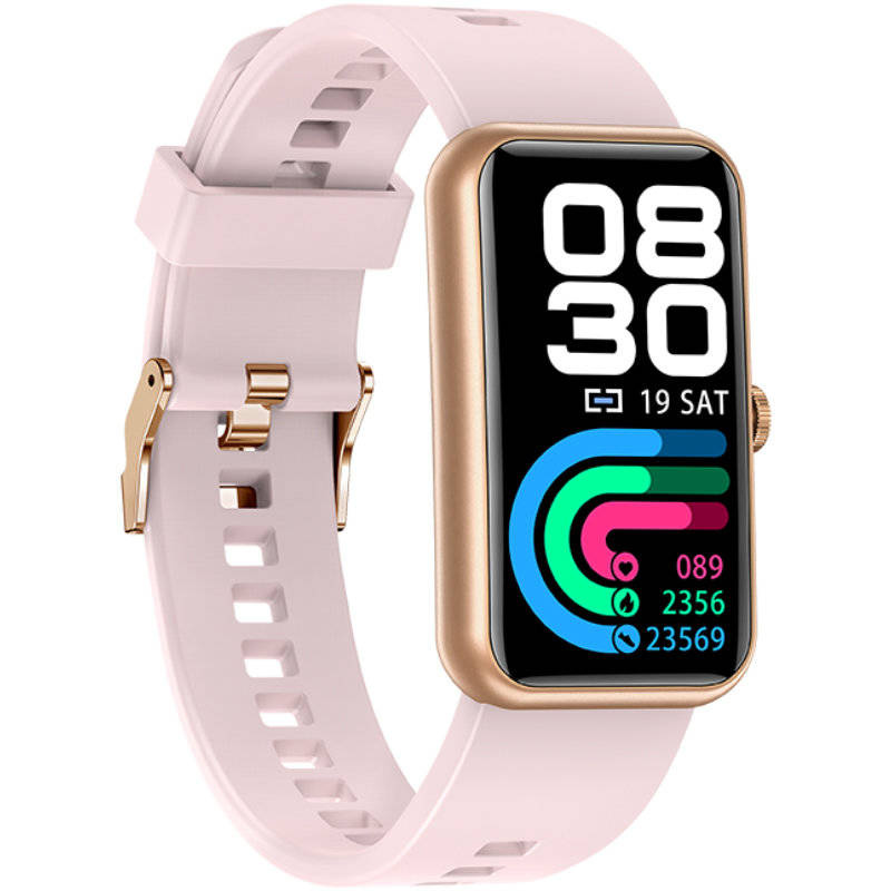 Różowy smartwatch damski Rubicon RNCE83 - z przodu pod kątem, różowy pasek