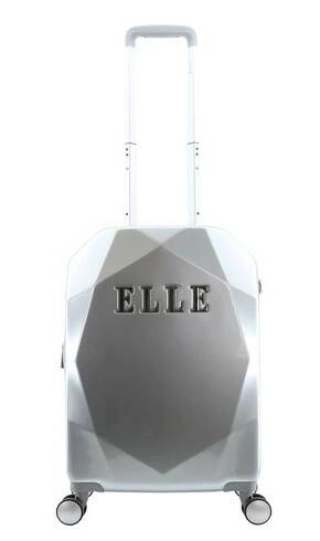 Srebrna walizka kabinowa ABS Elle Diamond 55 z przodu, z fasetowaną skorupą i wysuniętą rączką teleskopową