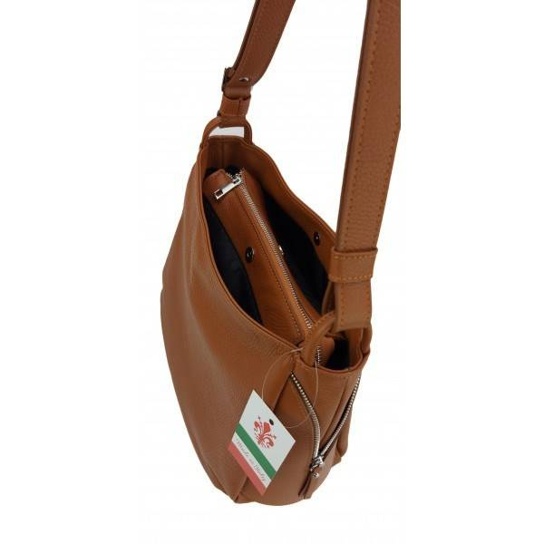 Torebka skórzana damska Vera Pelle LB394C klasyczna shopperka A4 camel - detale wykończenia