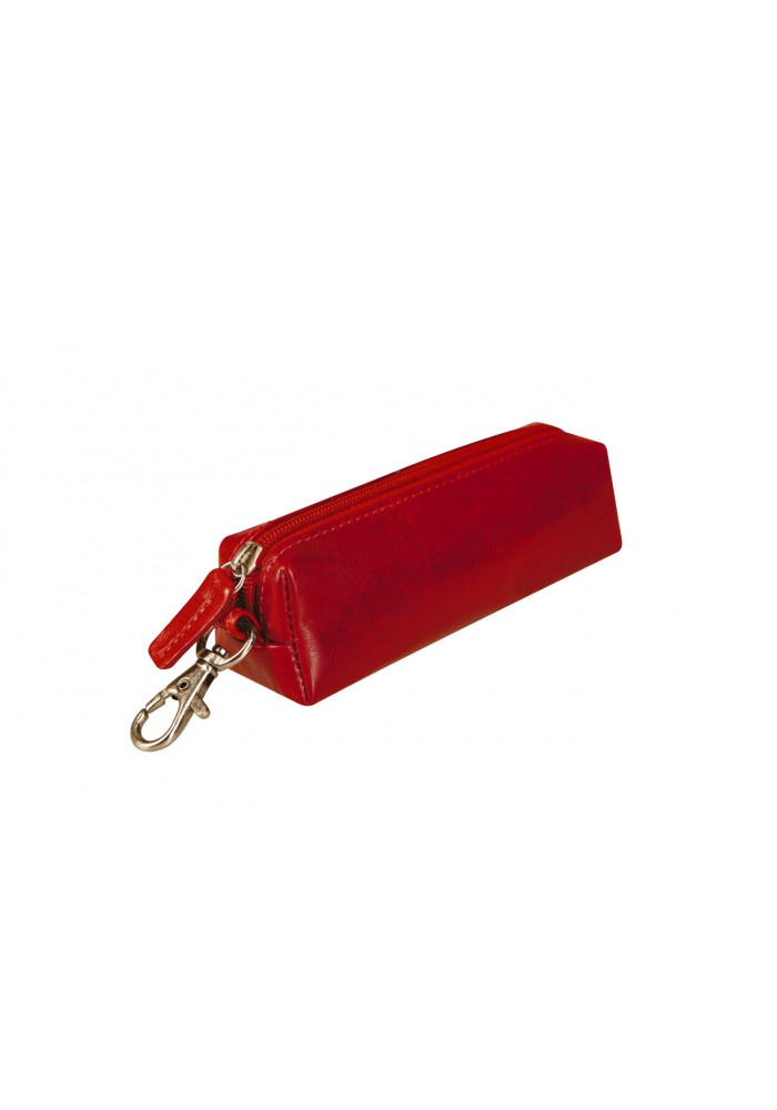 Czerwone etui na klucze Vip Collection Milano II 169 ze skóry, ułożone pod kątem, z metalowym karabińczykiem przy suwaku