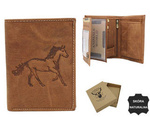 Duży skórzany portfel męski jasnobrązowy z koniem — Always Wild N4-CHM-HORSE