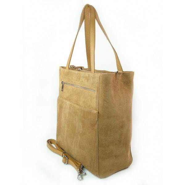 Torebka skórzana zamszowa damska VERA PELLE SV55C shopper bag A4 camel - cecha produktu