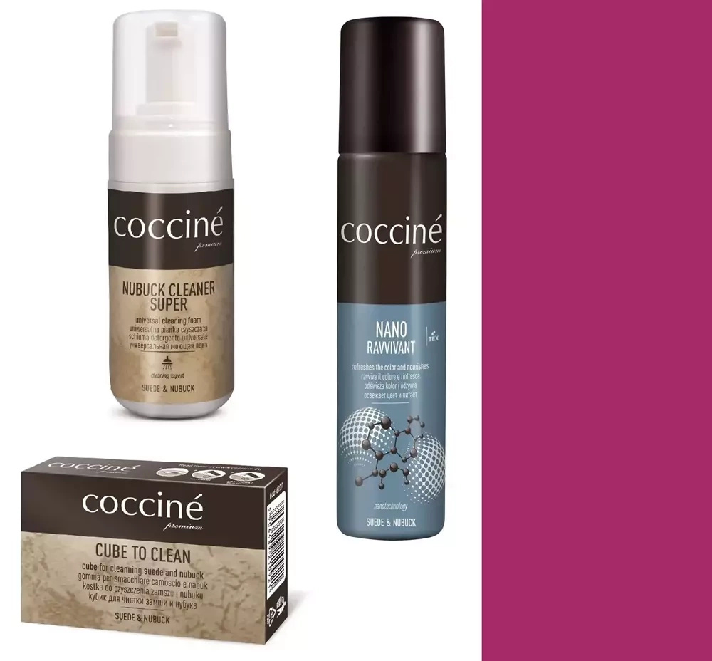 Zestaw do zamszu i nubuku Coccine różowy - zestaw: pianka Nubuck Cleaner Super, spray Nano Ravvivant