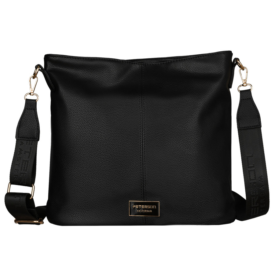 Torebka ze skóry ekologicznej damska Peterson JK6-06 listonoszka crossbody średnia czarna - materiał ekoskóra detal