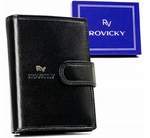 Duży skórzany portfel męski na zatrzask czarny - Rovicky RV-75699-9-BCA