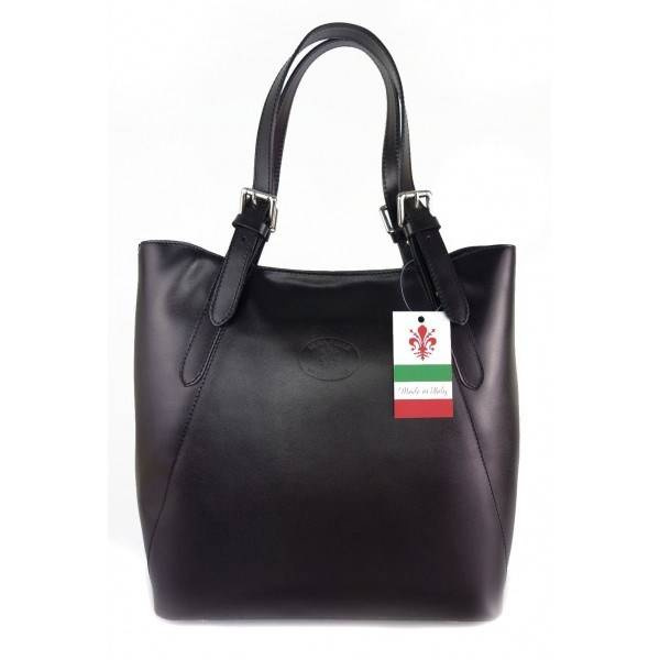 Torebka skórzana damska Vera Pelle V77N shopper A4 czarna - widok ogólny produktu