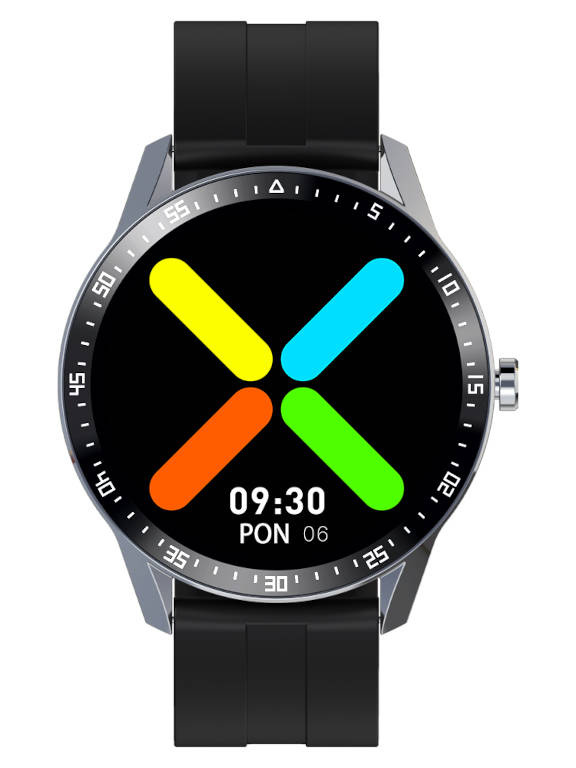 Czarno-srebrny smartwatch męski G. Rossi SW018-1 - smartwatch z przodu na białym tle, czarny pasek, srebrna koperta