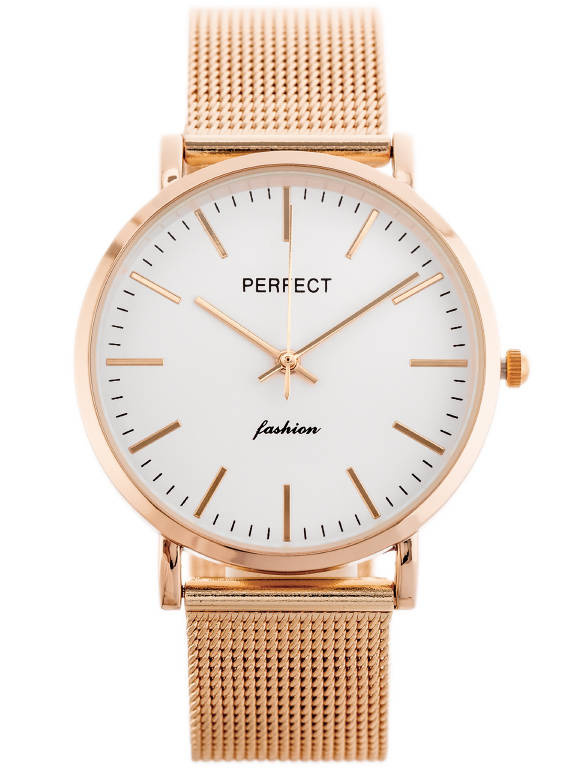 Zegarek damski Perfect F345 w kolorze różowego złota - zegarek z przodu na białym tle