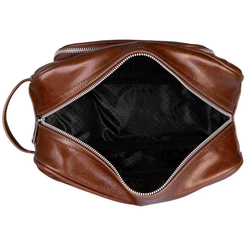 Kosmetyczka ze skóry naturalnej unisex Tizano KM4 podróżna z rączką brązowa - uniwersalny design unisex