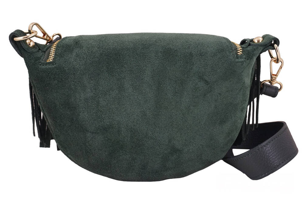 Saszetka skórzana zamszowa damska Barberini's 973-42 nerka crossbody ciemnozielona - cecha produktu