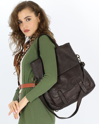 Skórzana damska torebka plecak miejski ciemnobrązowy 2w1 - MARCO MAZZINI v166e