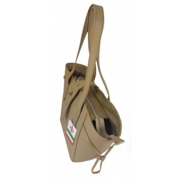 Torebka skórzana damska Vera Pelle BKL25T shopper bag A4 beżowa - eleganckie detale i wykończenie