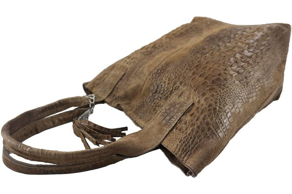 Torebka skórzana zamszowa damska Barberinis 375/7-9 shopper worek croco A4 ciemnobeżowa - cecha produktu