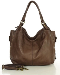 Skórzana torba damska na ramię miejski shopper bag brązowy - Marco Mazzini v47j