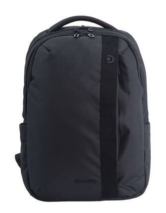Czarny plecak Discovery Downtown 941 z przodu, z pionową taśmą, uchwytem u góry i logo Discovery