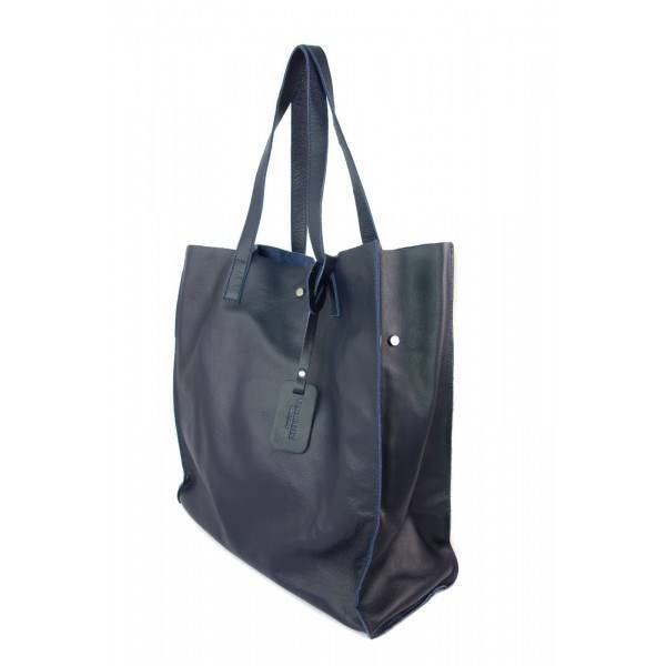 Torebka skórzana damska Genuine Leather GL46BS shopper bag A4 granatowa - widok uchwytów i detali