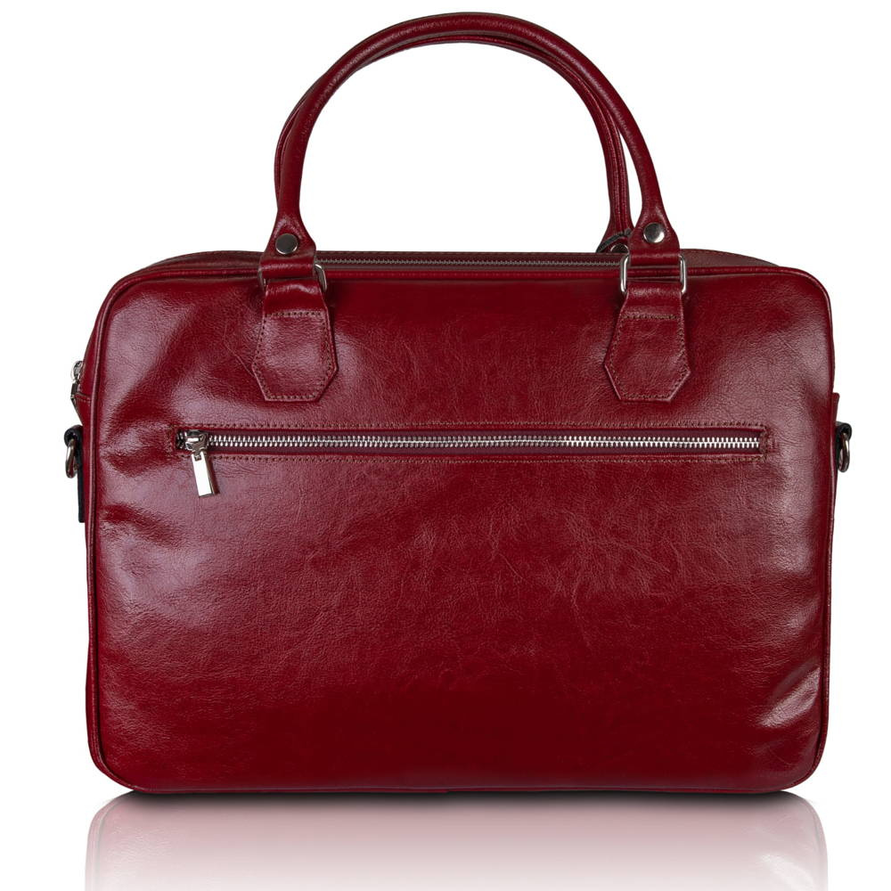 Torba skórzana unisex Tizano TM05 na laptopa biznesowa A4 bordowa - bordowy kolor i charakter unisex