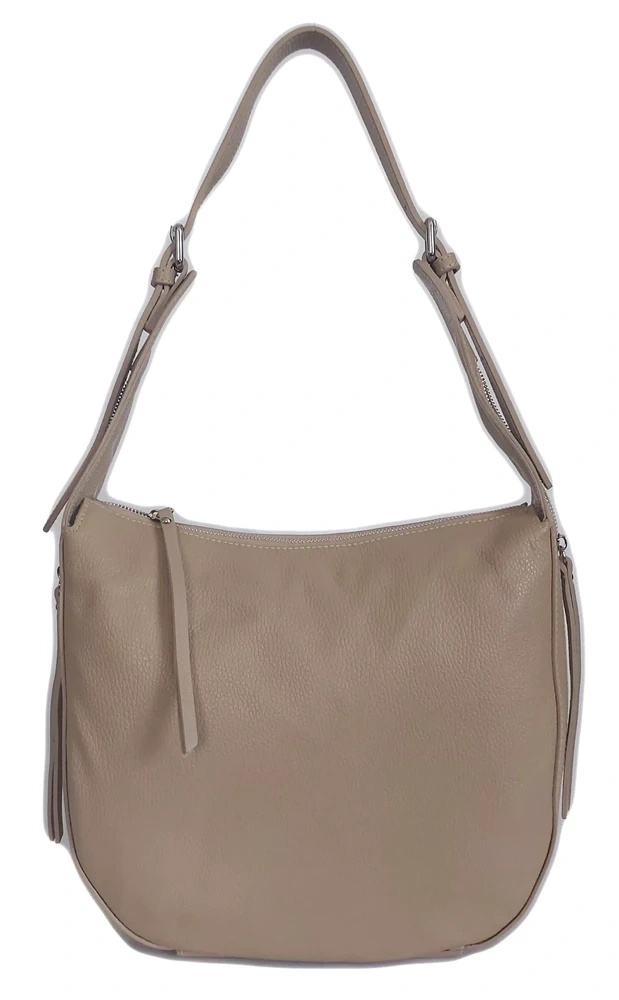 Torebka skórzana damska Vera Pelle LBB55T shopper A4 beżowa - widok frontu i eleganckiej sylwetki