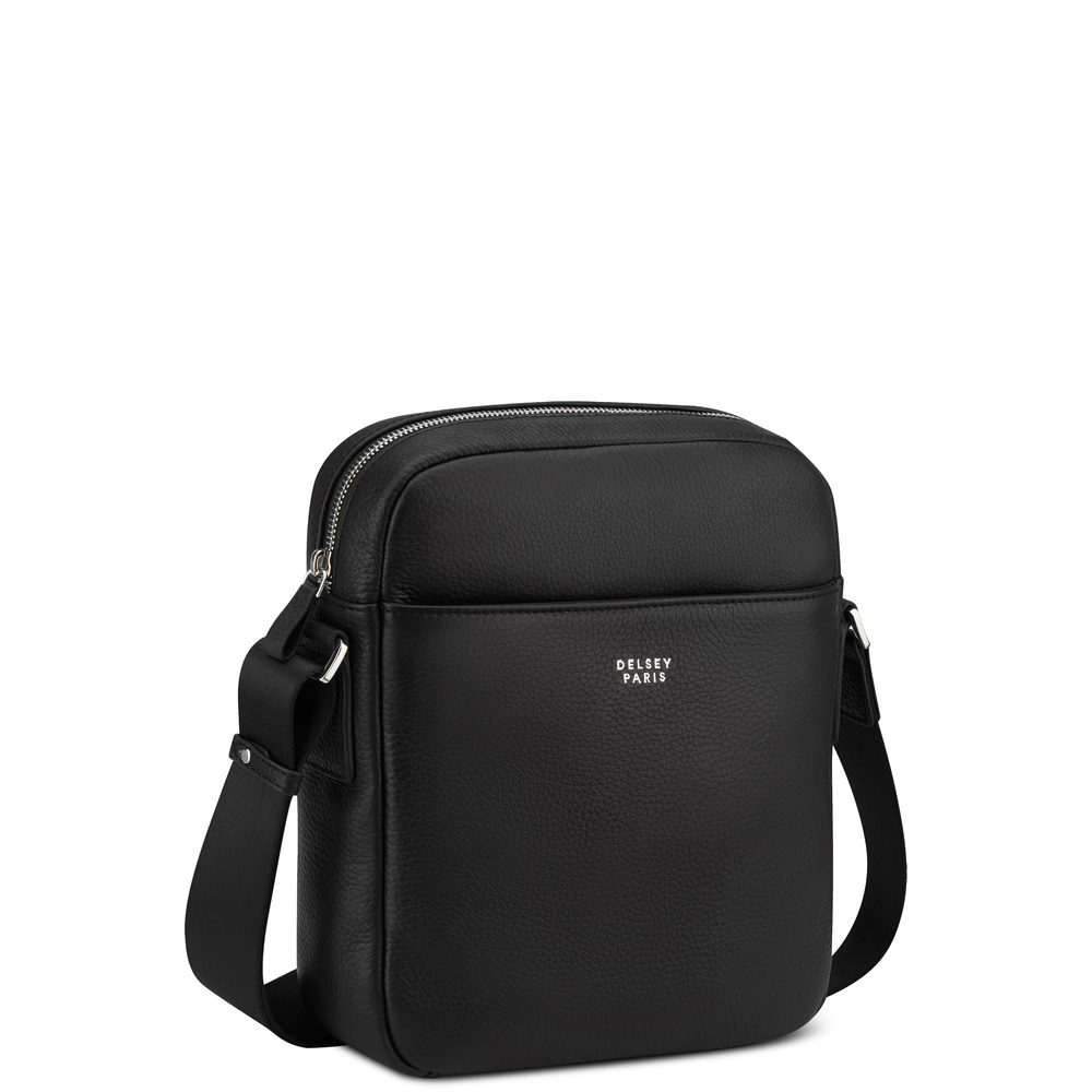 Torebka skórzana damska Delsey Le Cuir Grainé crossbody listonoszka czarna - sposób noszenia crossbody
