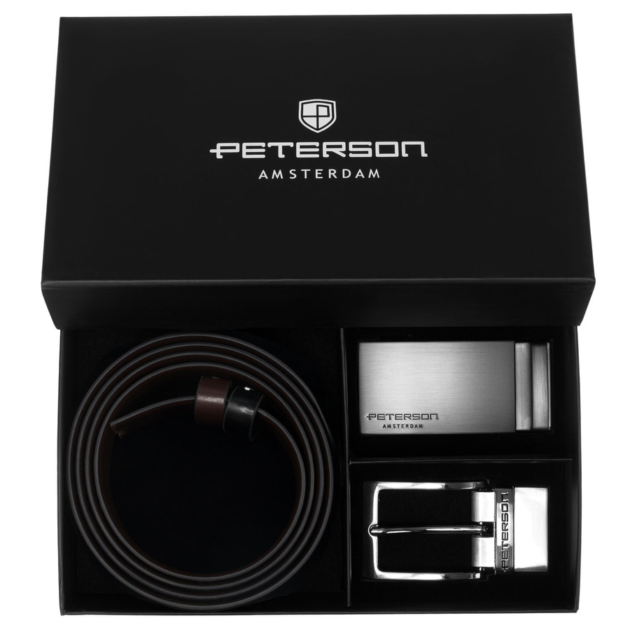Czarno-brązowy pasek Peterson KL-B005 z dwiema klamrami