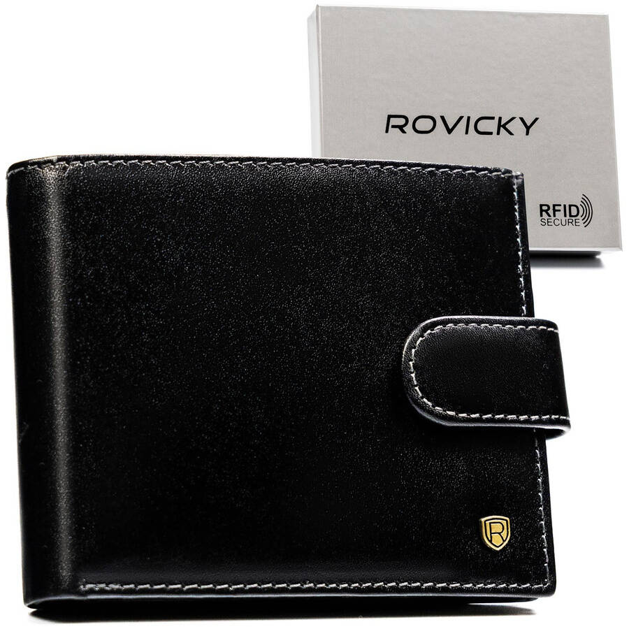 Czarny portfel Rovicky N01L-RVT z paskiem na zatrzask