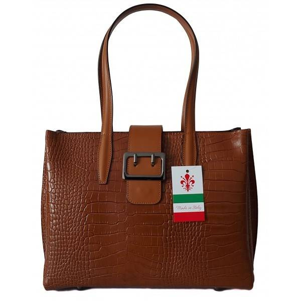 Torebka skórzana damska Vera Pelle VP645C kuferek A4 camel - elegancka sylwetka