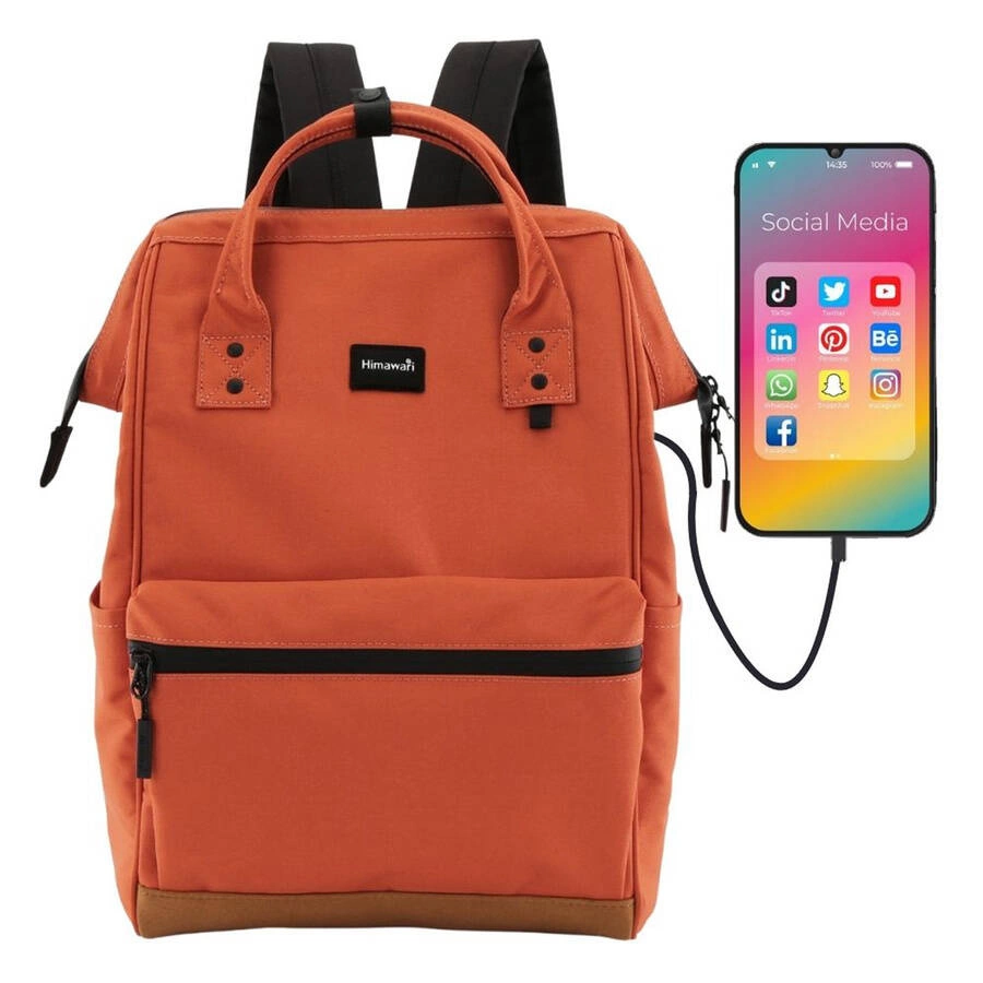Pomarańczowy plecak damski na laptopa Himawari 124 z portem USB