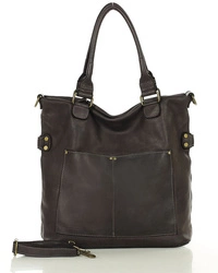 Skórzana torebka damska shopper bag vintage ciemnobrązowy - MARCO MAZZINI v7e
