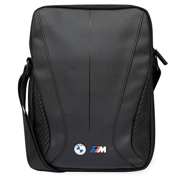 Listonoszka męska ze skóry ekologicznej BMW Carbon Tricolor saszetka mała czarna - front z detalem tricolor
