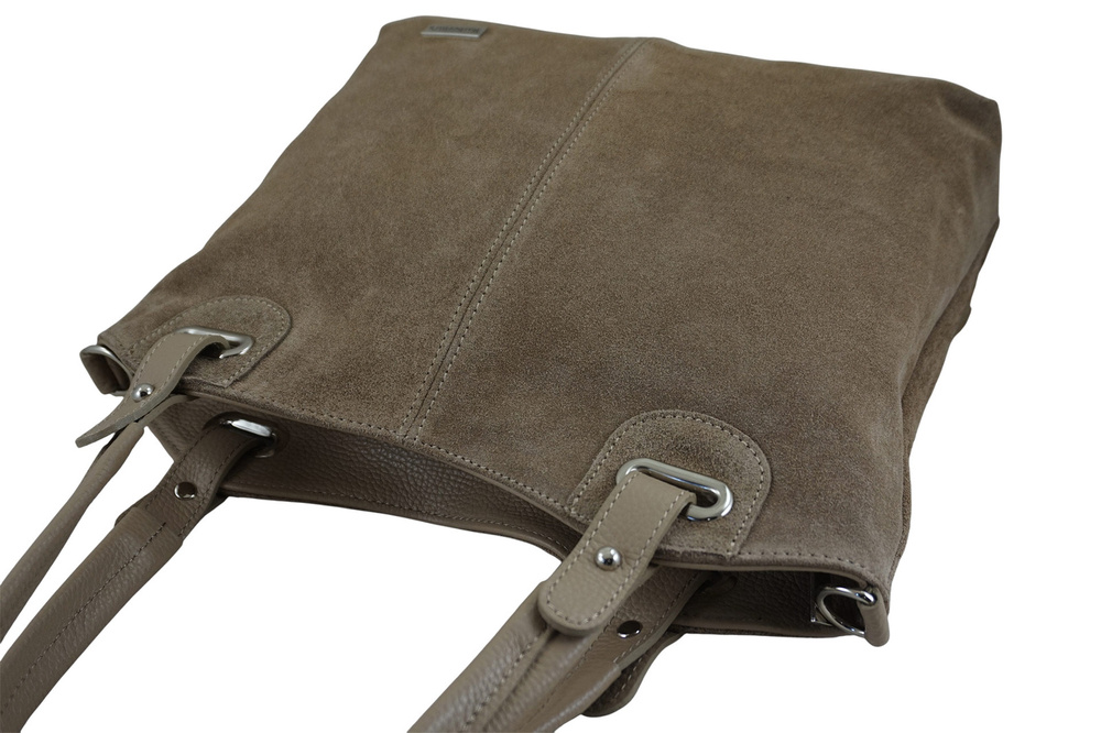 Torebka ze skóry naturalnej i zamszu damska Barberini's 982/1-2 shopper A4 beżowa - cecha produktu