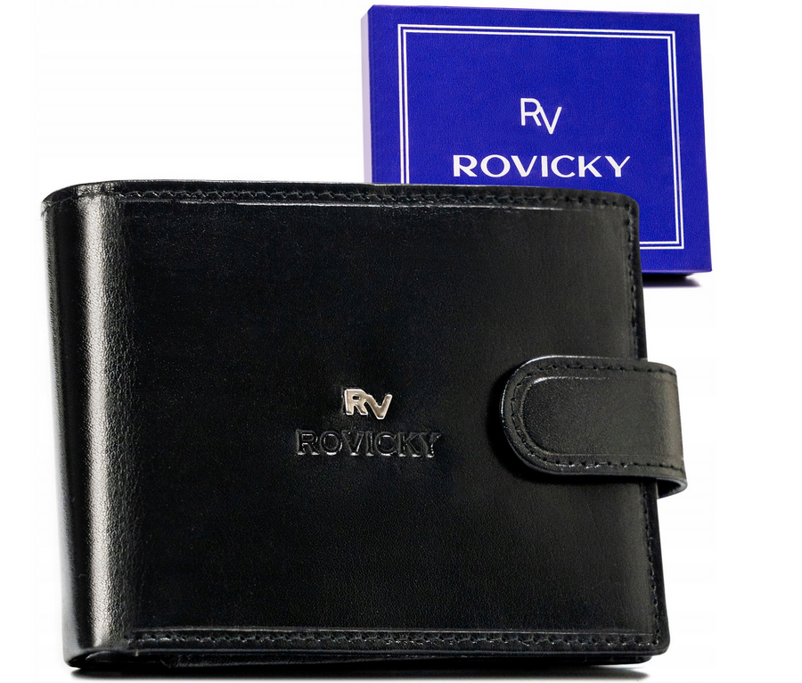 Czarny poziomy portfel męski Rovicky RV-7870 z zapinką