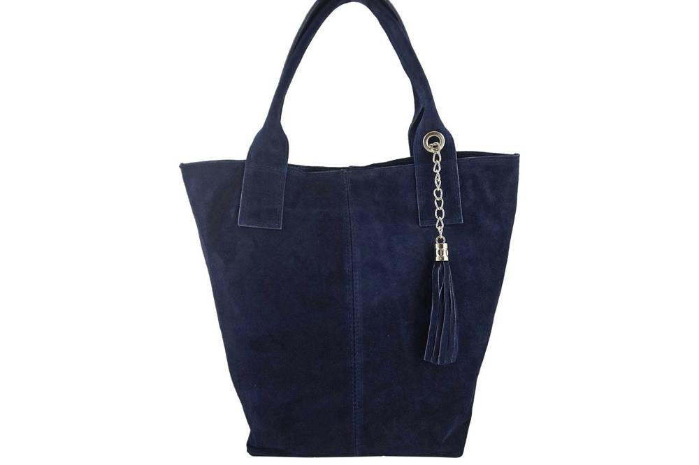 Granatowa torebka damska Barberini's 375/8-4 z dwoma uchwytami i ozdobnym frędzlem na łańcuszku