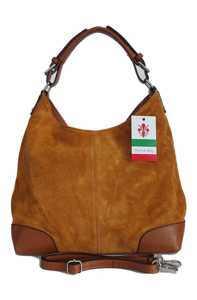 Torebka skórzana damska Vera Pelle VORX33C worek na ramię A4 camel - widok ogólny produktu