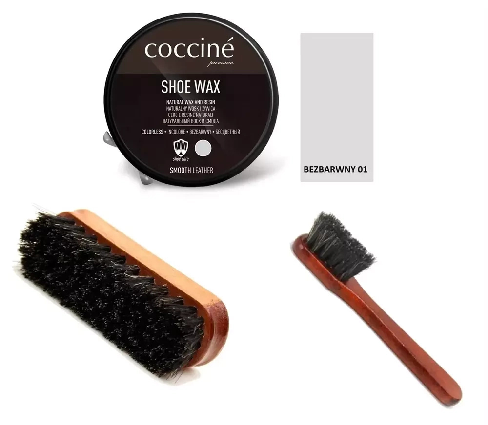 Zestaw do butów Coccine - zestaw: puszka pasty Shoe Wax z próbnikiem koloru, szczotka z końskiego włosia