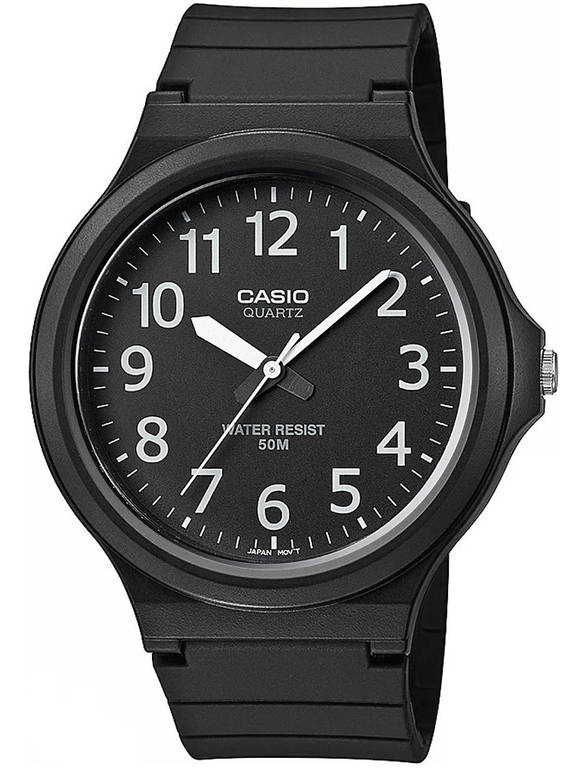 Czarny zegarek męski Casio MW-240-1B - zegarek z przodu na białym tle