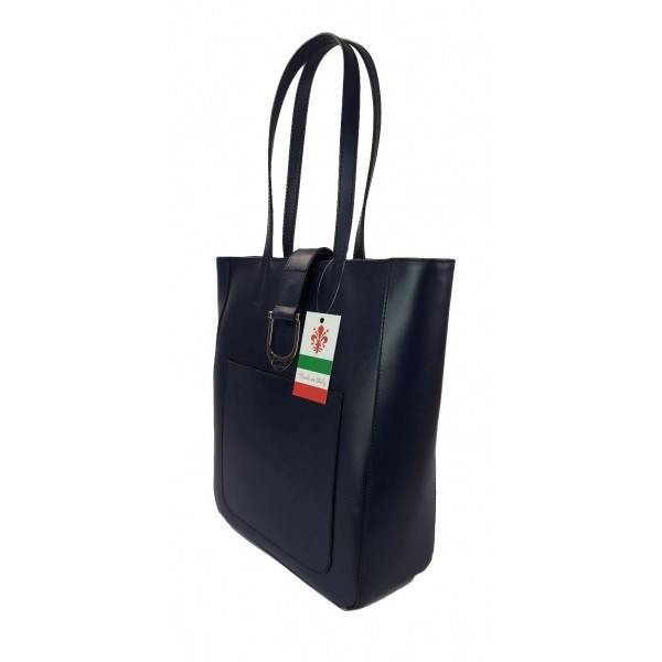 Torebka skórzana damska Vera Pelle SBKB11BS shopper bag A4 granatowa - wnętrze i organizacja przestrzeni