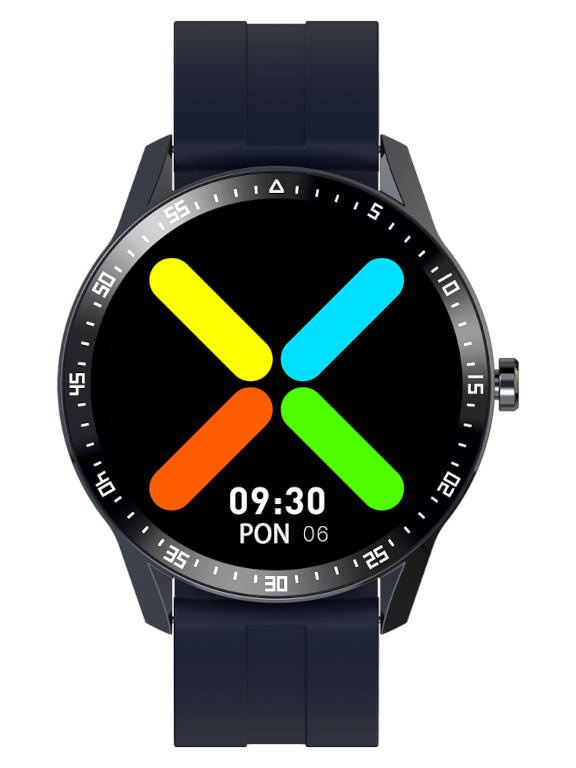 Niebiesko-czarny smartwatch męski G. Rossi SW018-5 - smartwatch z przodu na białym tle, niebieski pasek