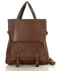 Skórzana torebka plecak z kieszenią z przodu brązowa 2w1 - MARCO MAZZINI v166b