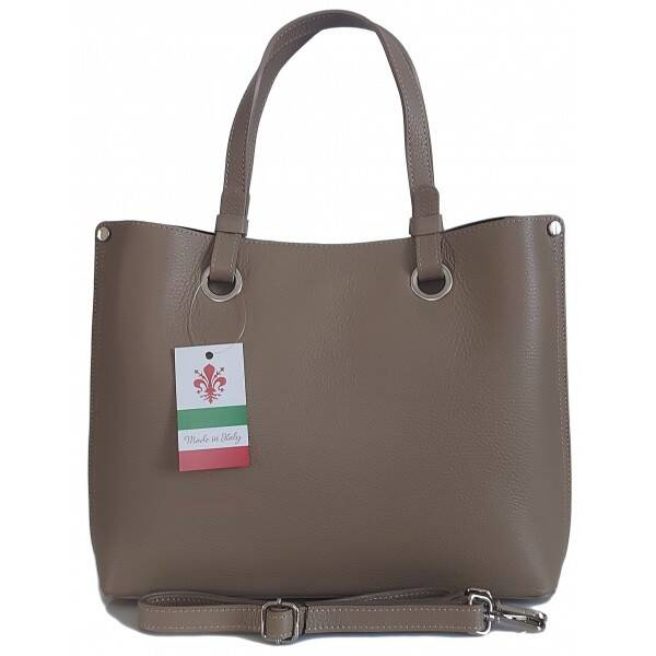 Torebka skórzana damska Vera Pelle VOM65T shopper bag A4 beżowa - widok frontowy produktu
