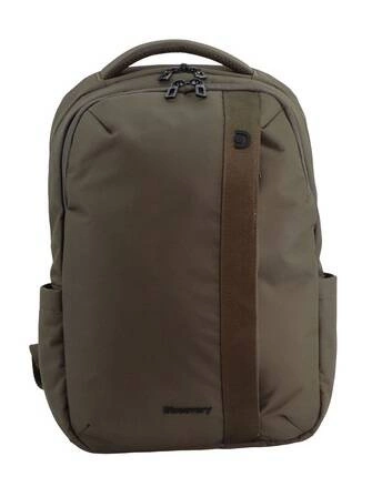 Khaki plecak na laptopa z poliestru Discovery Downtown 941 z przodu, z pionową taśmą, uchwytem u góry i logo Discovery