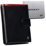 Skórzany portfel męski z zapięciem czarno-czerwony — Rovicky N4-RVT-6870