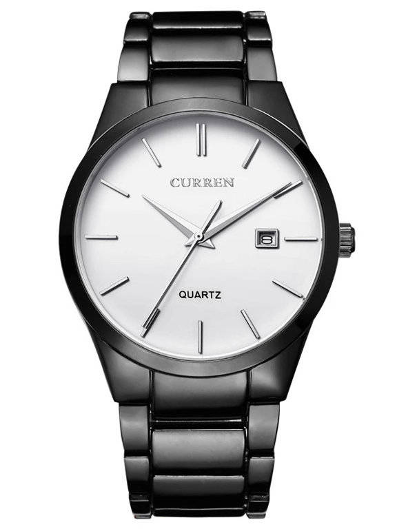 Czarny zegarek męski Curren 8106 - zegarek z przodu na białym tle