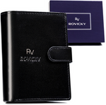 Skórzany portfel męski z zapięciem czarny RFID - Rovicky RV-7680272-IL-L-BCA