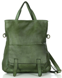 Skórzana damska torebka plecak miejski z kieszenią zielony - MARCO MAZZINI v166g