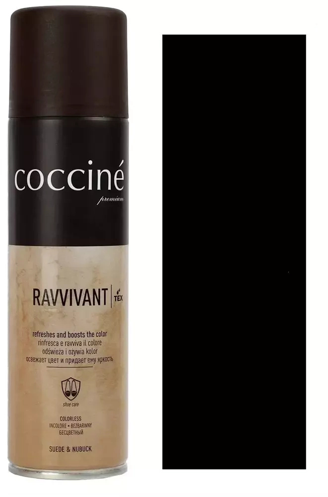 Renowator do zamszu i nubuku Coccine czarny - puszka Coccine Ravvivant i próbnik koloru czarnego