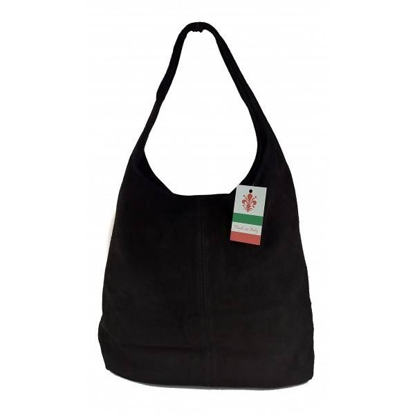 Torebka skórzana zamszowa damska Bomba W356N shopper bag A4 czarna - faktura zamszu naturalnego