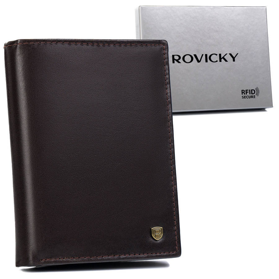 Ciemnobrązowy pionowy portfel męski Rovicky N4-RVT