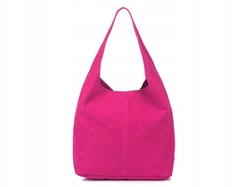 Skórzana torebka na ramię worek fuksja Vera Pelle N88