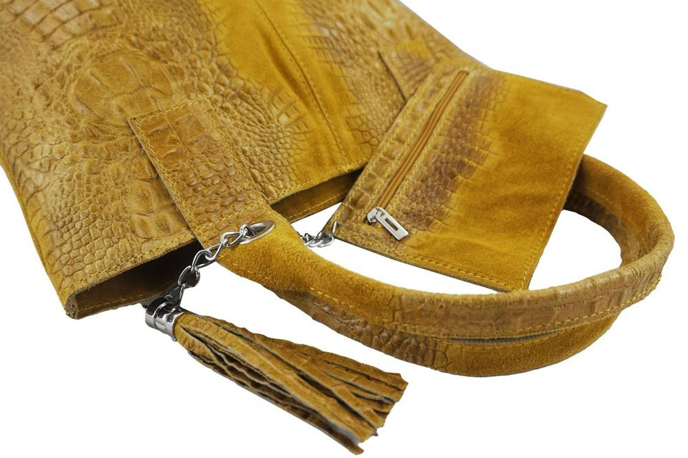 Torebka skórzana zamszowa damska Barberini's 375/7-43 shopper croco A4 ciemnożółta - cecha produktu