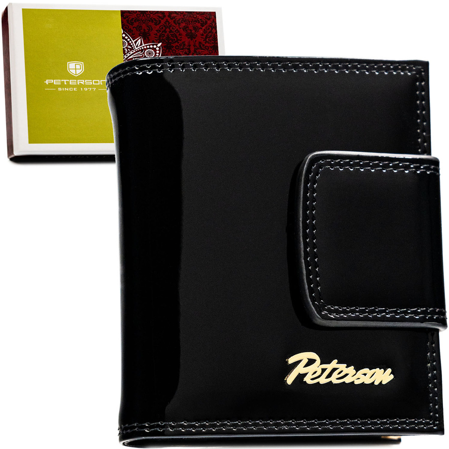 Czarno-złoty mały portfel Peterson LJ-42329 z klapką